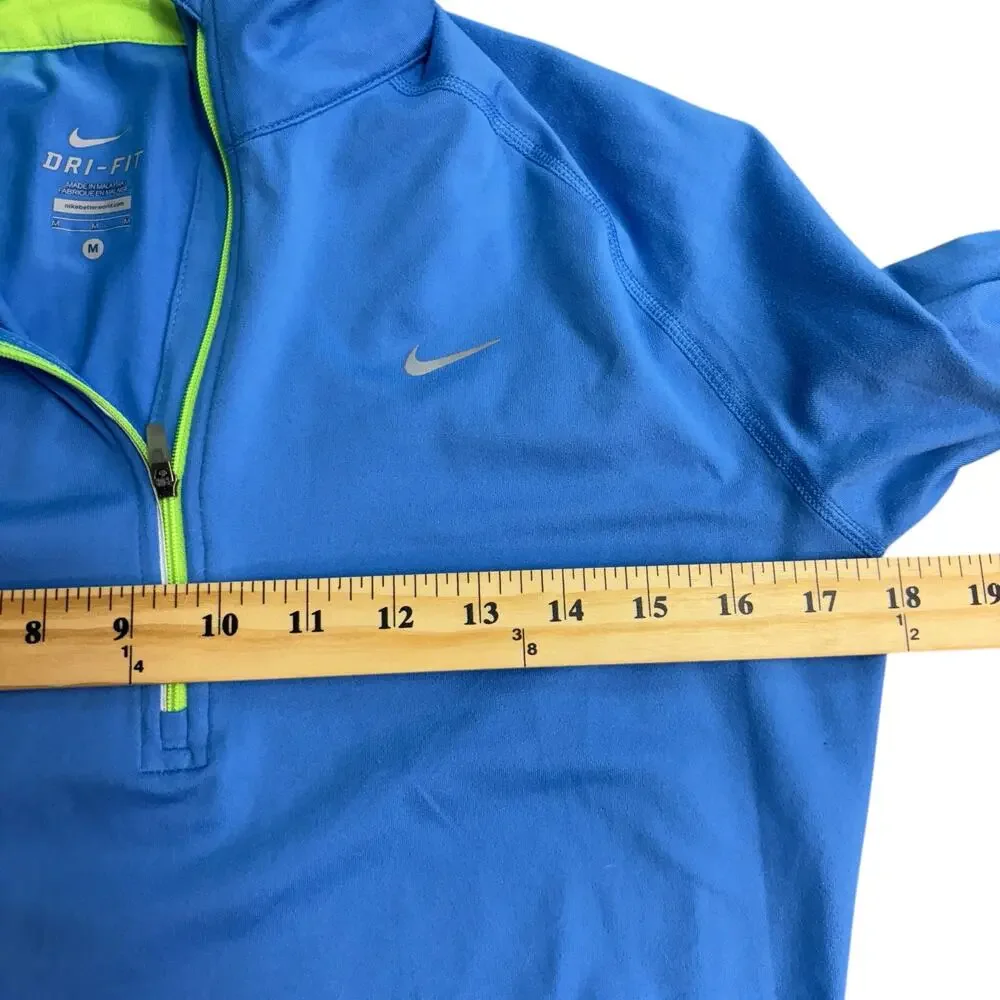 Nike Athletic Dri-Fit Quarter Zip‎ Shirt M  Reflective Trim Blue Lime Green